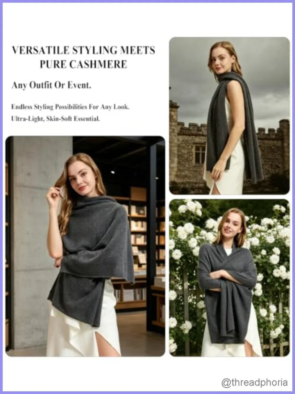 Luxury 100% Cashmere Wrap for Women, Lightweight Travel Shawl with Gift Box,